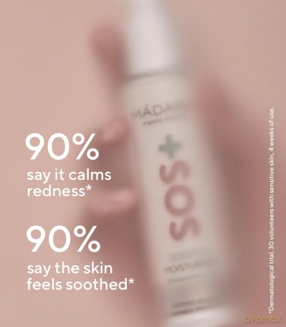 MÁDARA Organic Skincare | SOS+ SENSITIVE Moisturiser, 50ml - Leichte tägliche Feuchtigkeitspflege für empfindliche, zu Rötungen neigende Haut, Dermatologisch nachgewiesen, Rötungen zu beruhigen