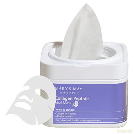 Mary&May Collagen Peptide Vital Mask 30ea | Niedrigmolekulare Kollagen, Peptid-Blattmaske, koreanische Hautpflege, Blattmasken, feuchtigkeitsspendend | EWG Grün
