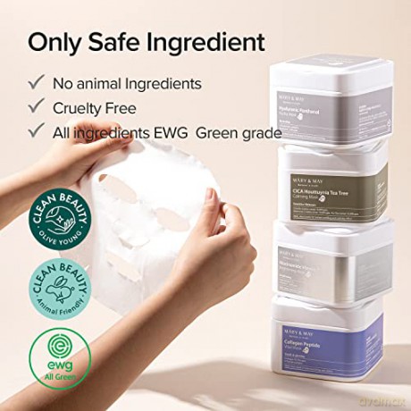 Mary&May Collagen Peptide Vital Mask 30ea | Niedrigmolekulare Kollagen, Peptid-Blattmaske, koreanische Hautpflege, Blattmasken, feuchtigkeitsspendend | EWG Grün