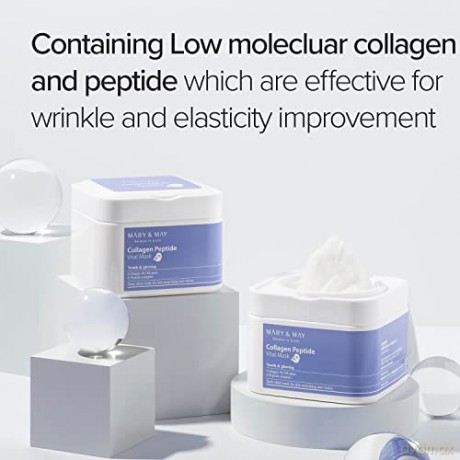 Mary&May Collagen Peptide Vital Mask 30ea | Niedrigmolekulare Kollagen, Peptid-Blattmaske, koreanische Hautpflege, Blattmasken, feuchtigkeitsspendend | EWG Grün