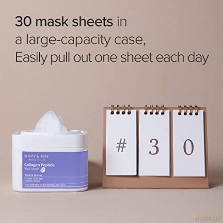 Mary&May Collagen Peptide Vital Mask 30ea | Niedrigmolekulare Kollagen, Peptid-Blattmaske, koreanische Hautpflege, Blattmasken, feuchtigkeitsspendend | EWG Grün