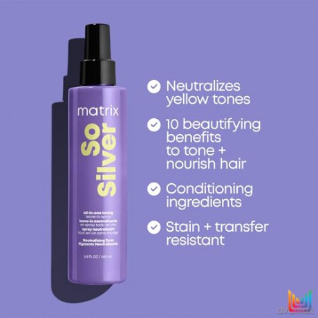 Matrix All-In-One Toning Spray für blondes Haar zur Neutralisation von Gelbstichen, Mit Violett-Pigmenten, So Silver Spray, 200ml