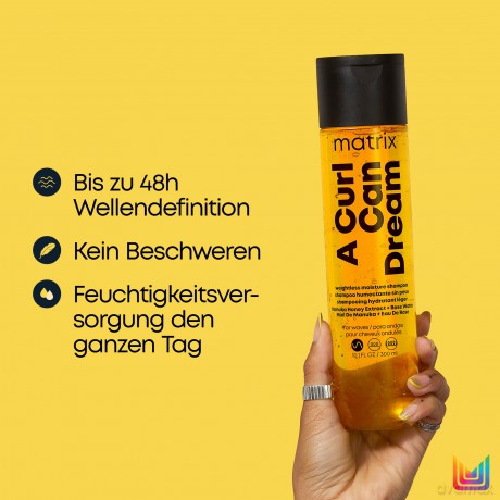 Matrix Feuchtigkeitsspendendes Haarshampoo, Für definierte Wellen, Mit Manuka-Honig Extrakt und Rosenwasser, A Curl Can Dream Wave Shampoo, 1 x 300 ml