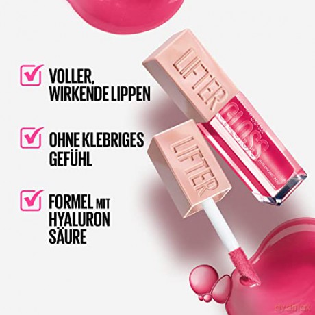 Maybelline New York Glänzender Lipgloss für voller wirkende Lippen, Feuchtigkeitsspendend, Mit Hyaluronsäure, Lifter Gloss Candy Drop, Farbe: Nr. 021 Gummy Bear (Rose), 1 x 5,4 ml