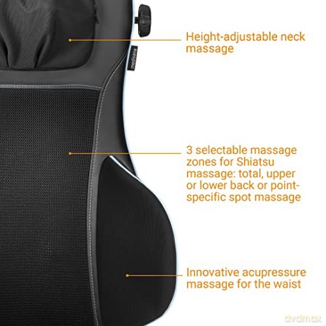 medisana MC 825 Shiatsu Massageauflage für Rücken und Nacken, Massagesitzauflage mit Akupressur, Nackenmassage, Wärmefunktion, 3 Intensitäten, Rotlichtfunktion, Fernbedienung, Aufbewahrungsbeutel
