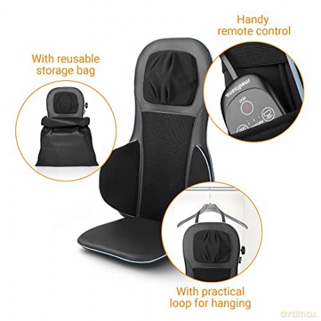 medisana MC 825 Shiatsu Massageauflage für Rücken und Nacken, Massagesitzauflage mit Akupressur, Nackenmassage, Wärmefunktion, 3 Intensitäten, Rotlichtfunktion, Fernbedienung, Aufbewahrungsbeutel