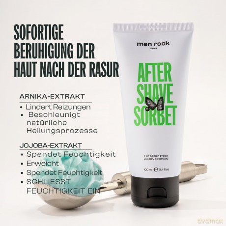 Men Rock After Shave Sorbet, Beruhigende und Feuchtigkeitsspendende Hautpflege für Normale bis Trockene Haut, 100 ml