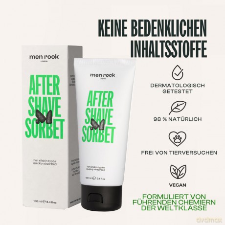 Men Rock After Shave Sorbet, Beruhigende und Feuchtigkeitsspendende Hautpflege für Normale bis Trockene Haut, 100 ml