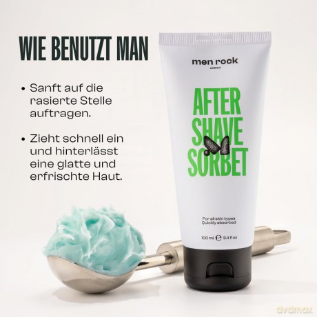 Men Rock After Shave Sorbet, Beruhigende und Feuchtigkeitsspendende Hautpflege für Normale bis Trockene Haut, 100 ml