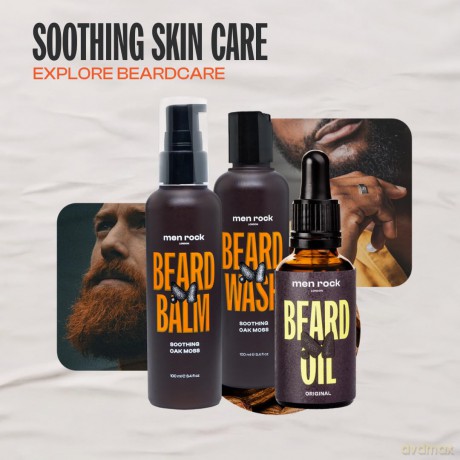 Men Rock Beardy Beloved Bartpflege Set für Männer mit Eichenmoos-Duft, 3-tlg. - Bartshampoo, Balm & Öl