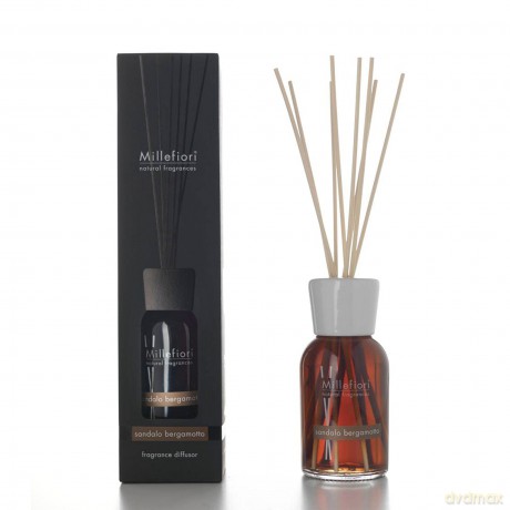 Millefiori 7DDSB Sandalo Bergamotto Raumduft Diffuser 250 ml Natural inklusive Stäbchen, Glas, Braun, 8 x 30.9 x 7.3 cm