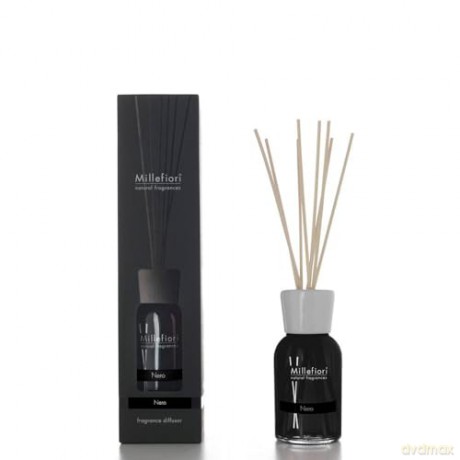 Millefiori 7MDNR Nero Raumduft Diffuser 100 ml Natural inklusive hochwertiger Balsaholzstäbchen, Plastik, Schwarz, 6.8 x 26.1 x 6.6 cm