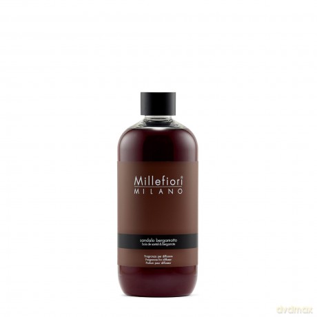 Millefiori 7RESB Sandalo Bergamotto Nachfüllflasche 500 ml für Raumduft Diffuser Natural, Plastik, Braun, 9 x 6.8 x 17.7 cm