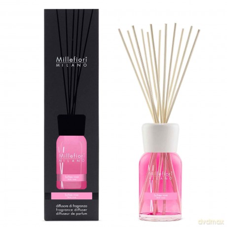 Millefiori Milano Duftstoff Diffusor Sticks Lychee Rose, Fassungsvermögen 500ml, Kopfnoten: Szechuan-Pfeffer, Lychee, 7DIRO