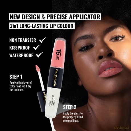 NEU Dermacol - 16-Hour Lip Colour, High Pigmentation Lip Gloss, Two-Phase Lip Gloss, Kiss-Proof Lip Make-up with Matte Finish and Shine, no. 1, Bella Aura