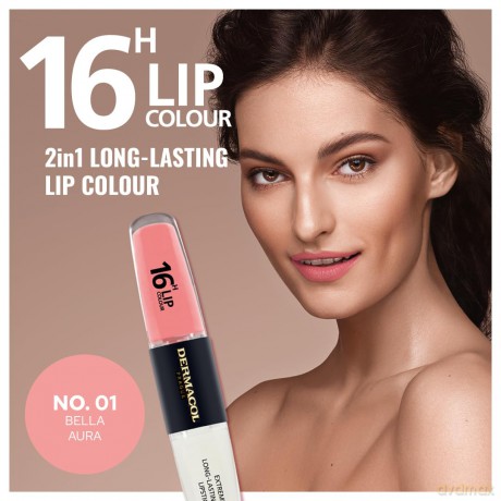 NEU Dermacol - 16-Hour Lip Colour, High Pigmentation Lip Gloss, Two-Phase Lip Gloss, Kiss-Proof Lip Make-up with Matte Finish and Shine, no. 1, Bella Aura