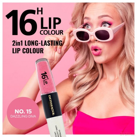 NEU Dermacol - 16-Hour Lip Colour, High Pigmentation Lip Gloss, Two-Phase Lip Gloss, Kiss-Proof Lip Make-up with Matte Finish and Shine, no. 15, Dazzling Diva