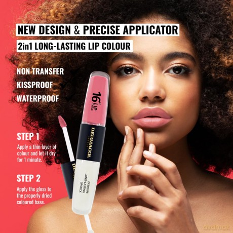 NEU Dermacol - 16-Hour Lip Colour, High Pigmentation Lip Gloss, Two-Phase Lip Gloss, Kiss-Proof Lip Make-up with Matte Finish and Shine, no. 16, Classy Sassy