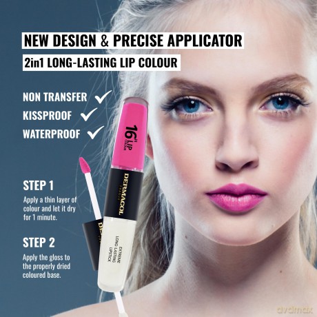 NEU Dermacol - 16-Hour Lip Colour, High Pigmentation Lip Gloss, Two-Phase Lip Gloss, Kiss-Proof Lip Make-up with Matte Finish and Shine, no. 18, Cotton Candy