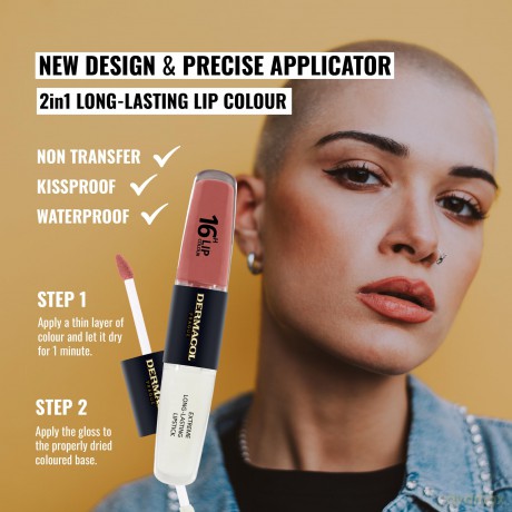 NEU Dermacol - 16-Hour Lip Colour, High Pigmentation Lip Gloss, Two-Phase Lip Gloss, Kiss-Proof Lip Make-up with Matte Finish and Shine, no. 23, Mocha Brown