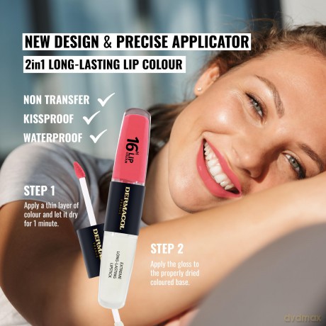 NEU Dermacol - 16-Hour Lip Colour, High Pigmentation Lip Gloss, Two-Phase Lip Gloss, Kiss-Proof Lip Make-up with Matte Finish and Shine, no. 26, Heroine Chic