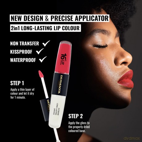 NEU Dermacol - 16-Hour Lip Colour, High Pigmentation Lip Gloss, Two-Phase Lip Gloss, Kiss-Proof Lip Make-up with Matte Finish and Shine, no. 3, Hot Date