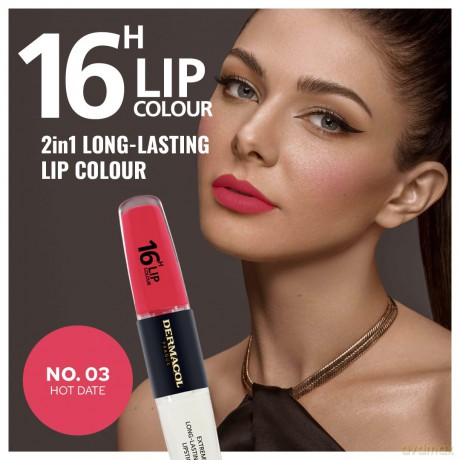 NEU Dermacol - 16-Hour Lip Colour, High Pigmentation Lip Gloss, Two-Phase Lip Gloss, Kiss-Proof Lip Make-up with Matte Finish and Shine, no. 3, Hot Date