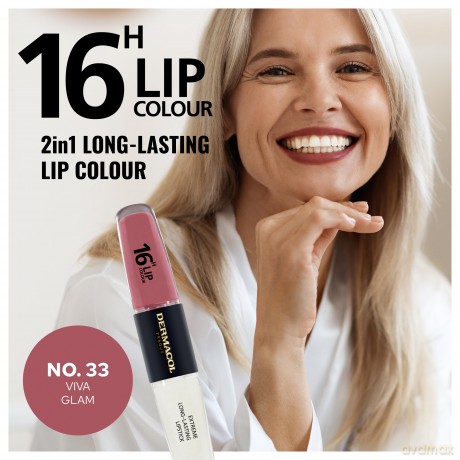 NEU Dermacol - 16-Hour Lip Colour, High Pigmentation Lip Gloss, Two-Phase Lip Gloss, Kiss-Proof Lip Make-up with Matte Finish and Shine, no. 33, Viva Glam