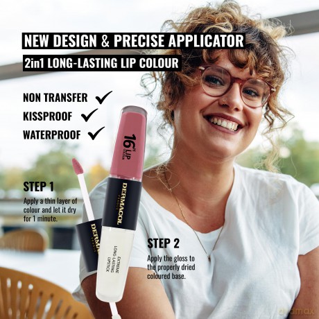 NEU Dermacol - 16-Hour Lip Colour, High Pigmentation Lip Gloss, Two-Phase Lip Gloss, Kiss-Proof Lip Make-up with Matte Finish and Shine, no. 33, Viva Glam
