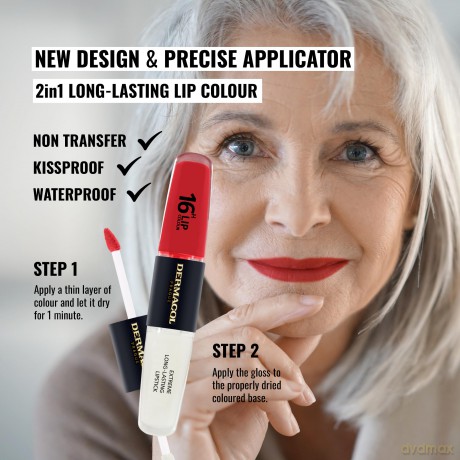 NEU Dermacol - 16-Hour Lip Colour, High Pigmentation Lip Gloss, Two-Phase Lip Gloss, Kiss-Proof Lip Make-up with Matte Finish and Shine, no. 34, Vibrant Red
