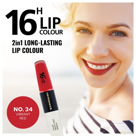 NEU Dermacol - 16-Hour Lip Colour, High Pigmentation Lip Gloss, Two-Phase Lip Gloss, Kiss-Proof Lip Make-up with Matte Finish and Shine, no. 34, Vibrant Red