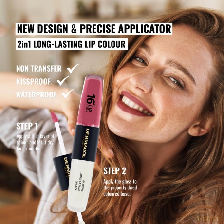 NEU Dermacol - 16-Hour Lip Colour, High Pigmentation Lip Gloss, Two-Phase Lip Gloss, Kiss-Proof Lip Make-up with Matte Finish and Shine, no. 35, Sugar Plum
