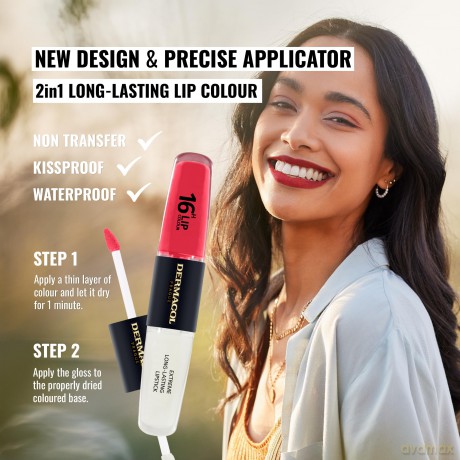 NEU Dermacol - 16-Hour Lip Colour, High Pigmentation Lip Gloss, Two-Phase Lip Gloss, Kiss-Proof Lip Make-up with Matte Finish and Shine, no. 36, Coral Sunset
