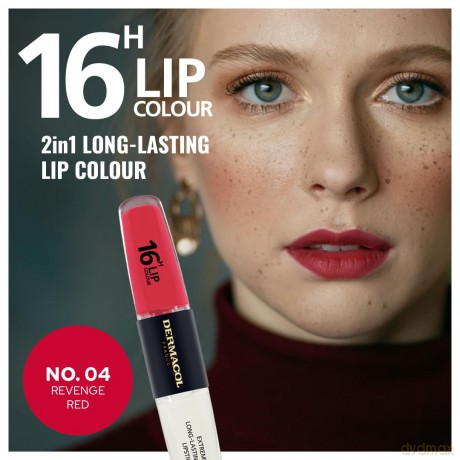 NEU Dermacol - 16-Hour Lip Colour, High Pigmentation Lip Gloss, Two-Phase Lip Gloss, Kiss-Proof Lip Make-up with Matte Finish and Shine, no. 4, Revenge Red