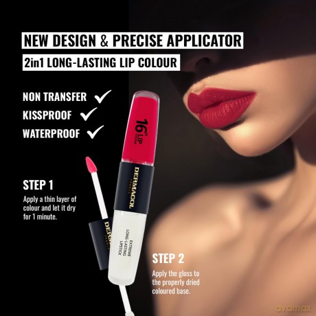 NEU Dermacol - 16-Hour Lip Colour, High Pigmentation Lip Gloss, Two-Phase Lip Gloss, Kiss-Proof Lip Make-up with Matte Finish and Shine, no. 4, Revenge Red