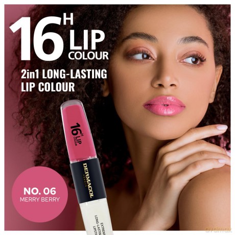 NEU Dermacol - 16-Hour Lip Colour, High Pigmentation Lip Gloss, Two-Phase Lip Gloss, Kiss-Proof Lip Make-up with Matte Finish and Shine, no. 6, Merry Berry