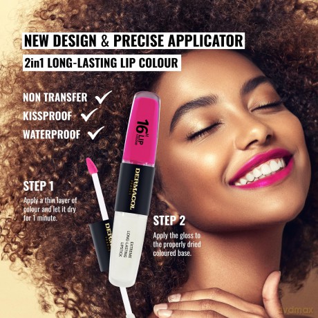 NEU Dermacol - 16-Hour Lip Colour, High Pigmentation Lip Gloss, Two-Phase Lip Gloss, Kiss-Proof Lip Make-up with Matte Finish and Shine, no. 8, Pink - Tastic