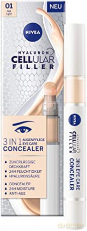 NIVEA Hyaluron Cellular Filler 3IN1 Augenpflege Concealer Hell (4 ml), Anti-Age Concealer mit Hyaluron, Abdeckstift für Augenringe, Rötungen und Pickel