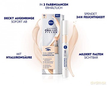 NIVEA Hyaluron Cellular Filler 3IN1 Augenpflege Concealer Hell (4 ml), Anti-Age Concealer mit Hyaluron, Abdeckstift für Augenringe, Rötungen und Pickel