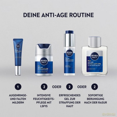 NIVEA MEN Anti-Age Hyaluron Augenpflege, straffende Augencreme gegen Falten und Augenringe, feuchtigkeitsspendende Augenpflege mit Hyaluron (15 ml)