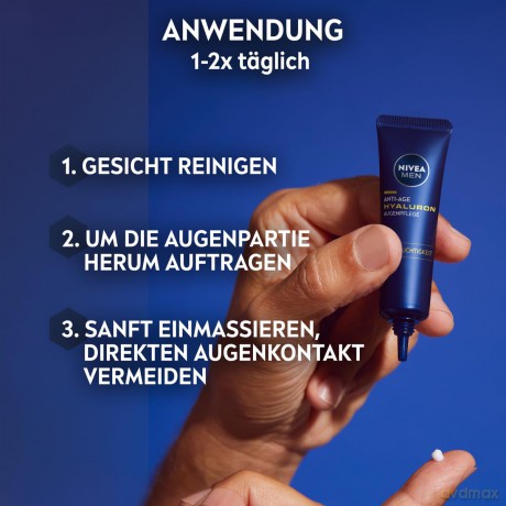 NIVEA MEN Anti-Age Hyaluron Augenpflege, straffende Augencreme gegen Falten und Augenringe, feuchtigkeitsspendende Augenpflege mit Hyaluron (15 ml)