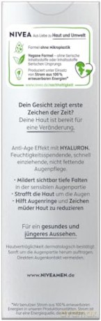 NIVEA MEN Anti-Age Hyaluron Augenpflege, straffende Augencreme gegen Falten und Augenringe, feuchtigkeitsspendende Augenpflege mit Hyaluron (15 ml)