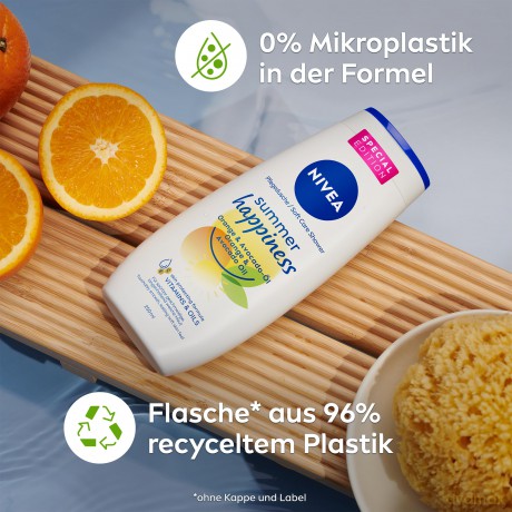 NIVEA Summer Happiness Orange Pflegedusche (250 ml), pH-hautneutrales Duschgel mit natürlichem Avocado-Öl, feuchtigkeitsspendende Cremedusche mit frischem Orangen-Duft