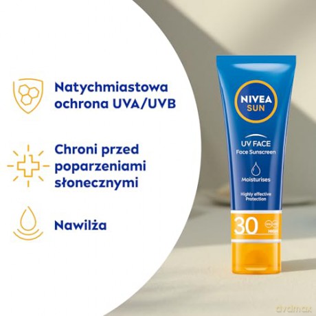 NIVEA SUN Leichte, feuchtigkeitsspendende Gesichts-Sonnencreme mit hohem SPF30 Schutz, 50ml