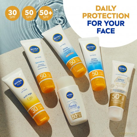 NIVEA UV Face Shine Control SPF50 (50ml), Gesicht Sonnencreme, UV Gesichtscreme, Feuchtigkeitscreme mit LSF50 für den täglichen Gebrauch, Sonnenschutz für sofortigen UVA/UVB Schutz