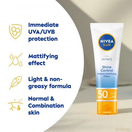 NIVEA UV Face Shine Control SPF50 (50ml), Gesicht Sonnencreme, UV Gesichtscreme, Feuchtigkeitscreme mit LSF50 für den täglichen Gebrauch, Sonnenschutz für sofortigen UVA/UVB Schutz