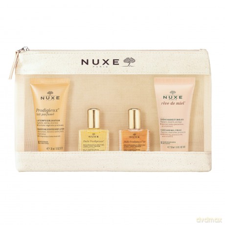 NUXE PRODIGIEUX 5-Piece Body Care Set - Body Milk, Dry Oil, Hand Cream, Toiletry Bag
