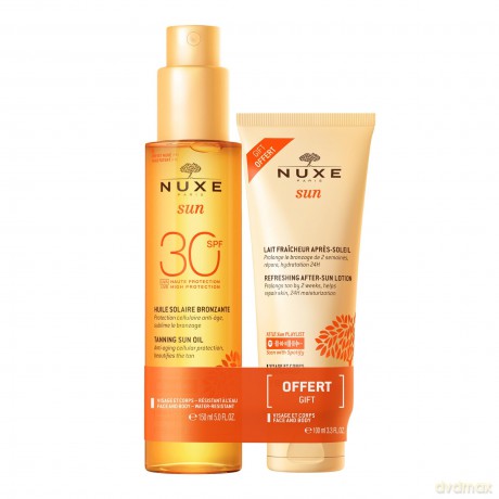 Nuxe Sun Sonnenöl für Gesicht und Körper, LSF30, 150 ml + Frische Milch nach der Sonne, Gesicht und Körper, 100 ml