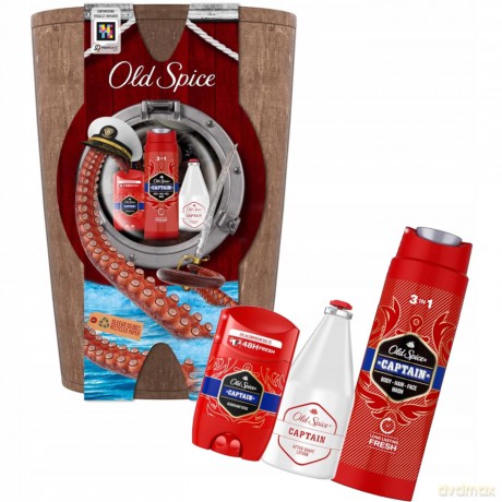 Old Spice Wooden Barrel Geschenk Set für Männer mit Deo Stift, Duschgel und Rasierwasser Captain