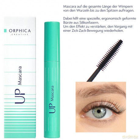 Orphica Up Mascara | XXL-Effekt | Schwarz Wimperntusche mit Conditioner für Langanhaltende Verlängerung, Definition und Volume | Lashes Extensions | Wimpern Natürlicher | Wasserfeste | 7,5 ml